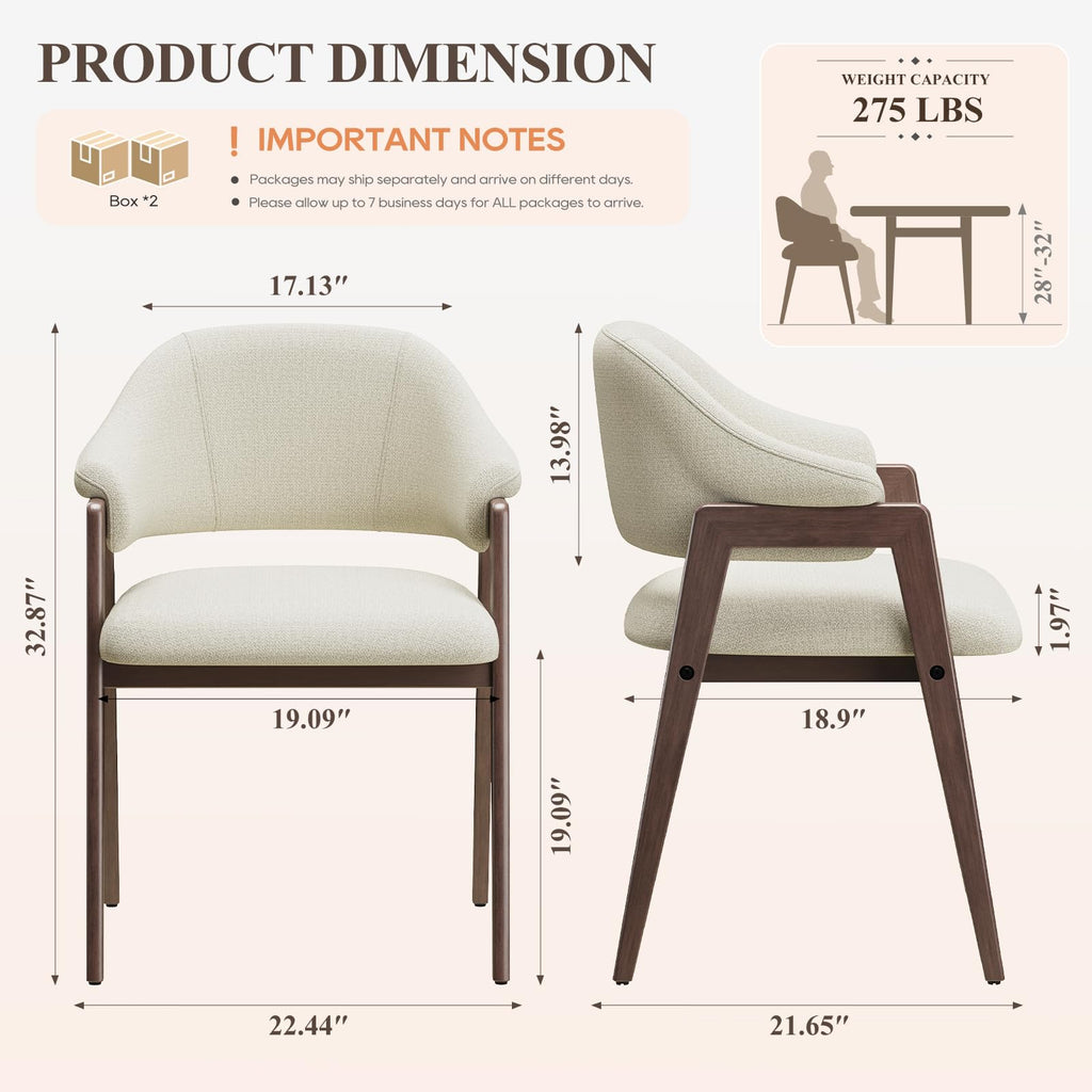 Wooden Set of 4, Modern Fabric Upholstered Dining Room Chair, Kitchen Side Chairs, Farmhouse Dinner Chair with Curved