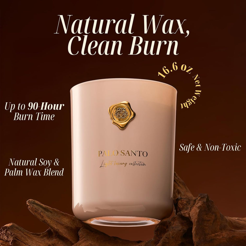 Palo & Santo Scented Candle | 90-Hour Burn, 16.6 oz | Long-Lasting for Mood Healing and Gifting | Natural Non-Toxic