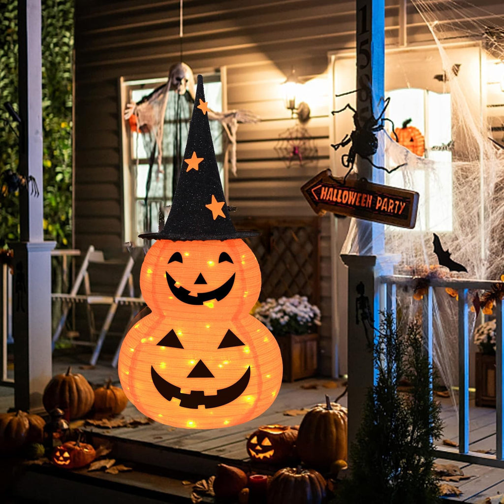 3FT Pumpkin Halloween Decorations Outdoor, 8 Modes Battery Operated Pumpkin Decorations, Collapsible Jack-o-Lantern