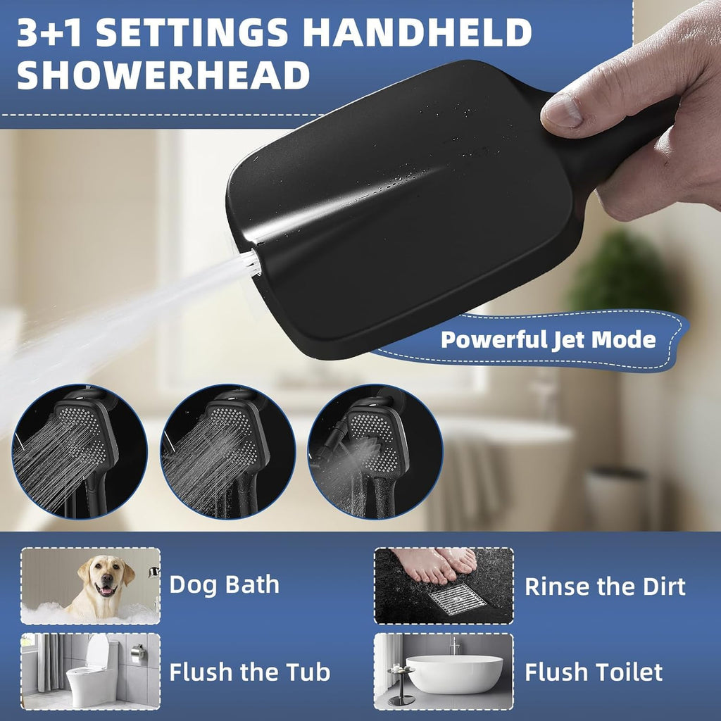 14" Wide Rain Shower Head with Handheld, Full Body Coverage, Black