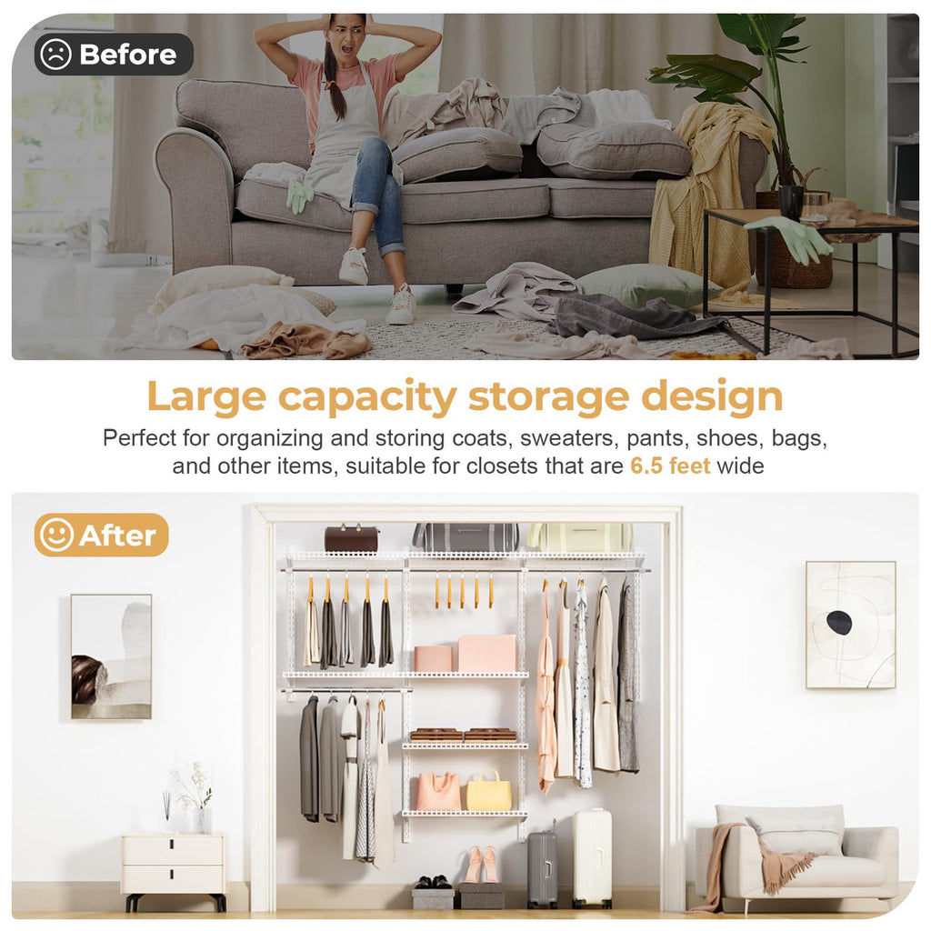 Sturdy Closet Organizer System: 6.5 Ft. Custom Metal Wire Shelving
