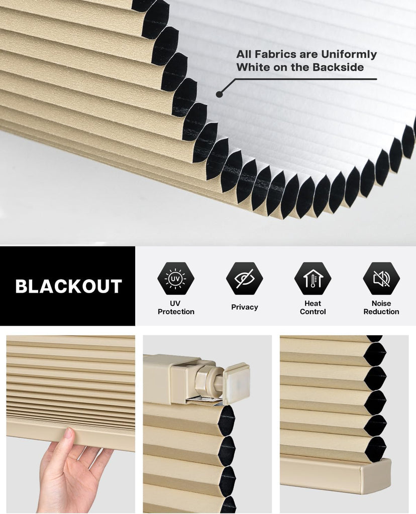 No Drill Blackout Cellular Shades, 20" W x 48" H, Beige