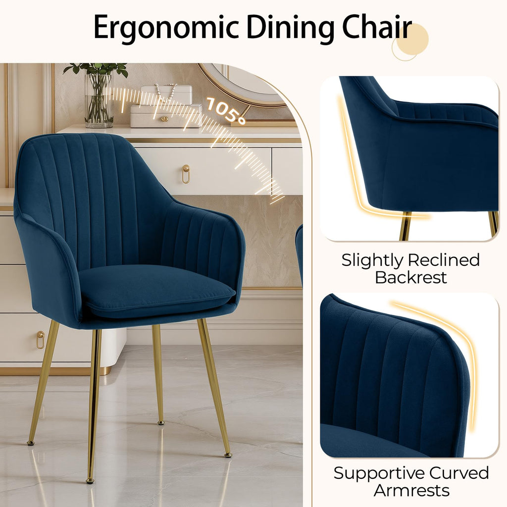 Modern Living Dining Room Accent Arm Chairs Set of 4, Velvet Mid-Century Upholstered Seat Club Guest with Golden