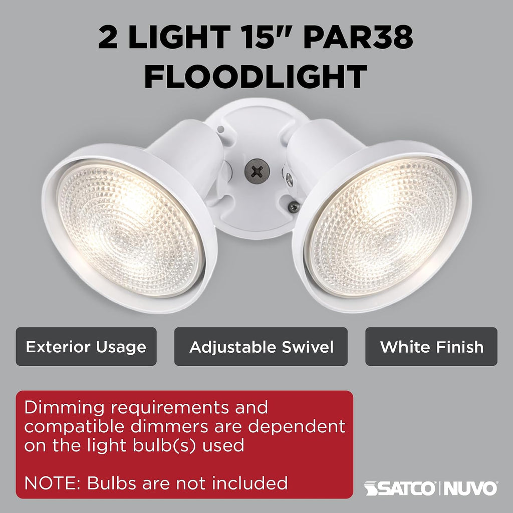 2-Light PAR38 Outdoor Flood Light, White, Landscape Lighting
