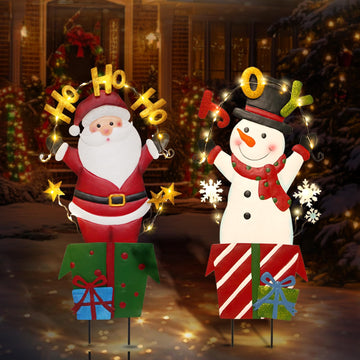 2 Pack Christmas Yard Signs Outdoor Decorations, Snowman Santa