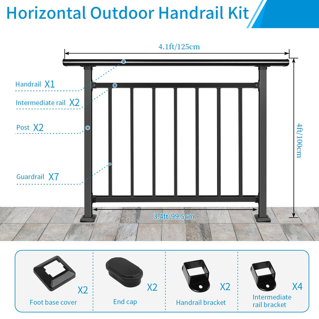 Horizontal 40" H x 48" W Deck Railing Kit, Black Wrought Iron Rail