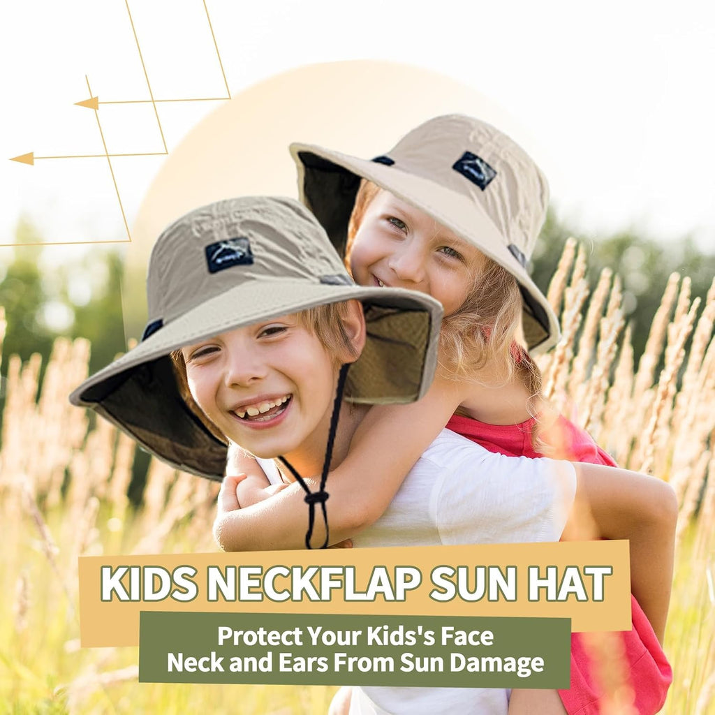 Kids Sun Hat with Neck Flap Beach Fishing Bucket for Boys Girls