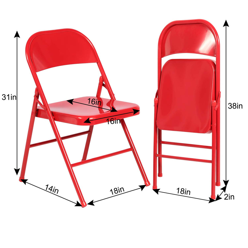 8 Packs Metal Folding Chairs, Stackable Steel Seat with Triple Braced & Double Hinged Back, Red, 8 Pack