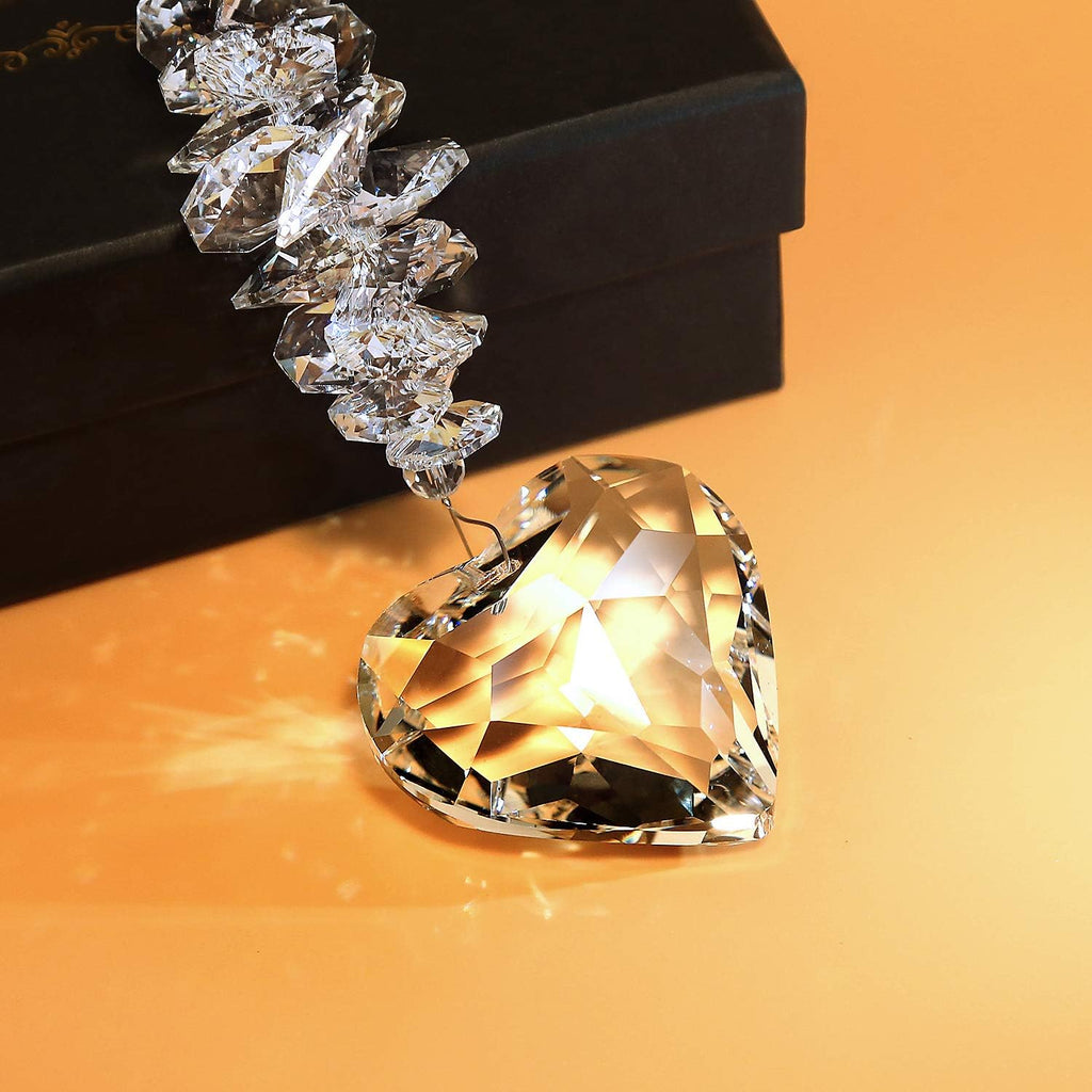 45mm Clear Glass Heart Crystal Ball Prism Pendant, Suncatcher for Windows, Outdoor Garden Hanging Décor