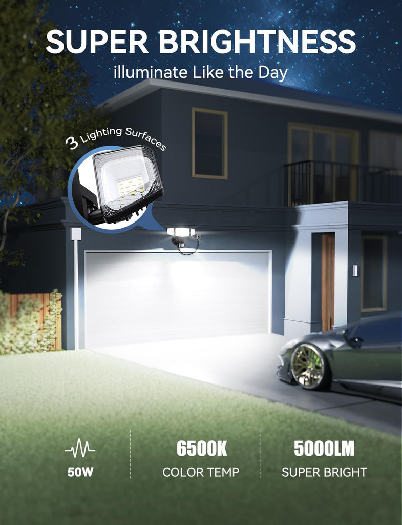 50W Motion Sensor Outdoor Light Plug in, Flood Lights Dusk to Dawn, LED Security Light IP65 Waterproof, Motion