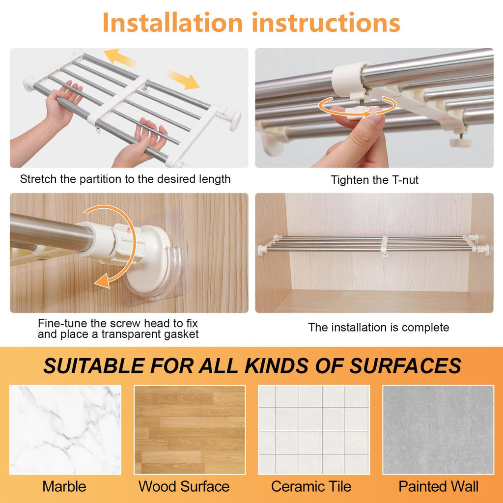 Tension Closet Shelf, Adjustable Storage Rack Separator