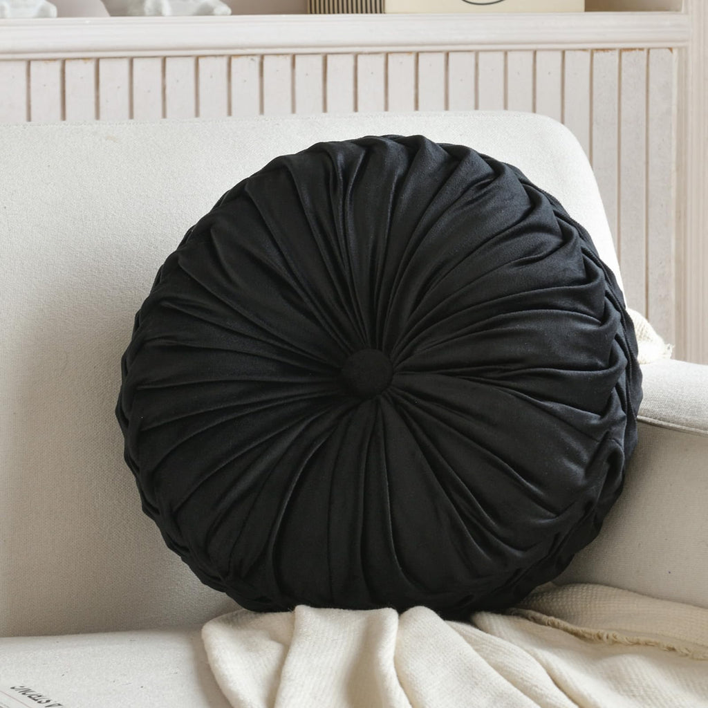 Round Throw Pillow Velvet Pleated Round Pillow Cushion