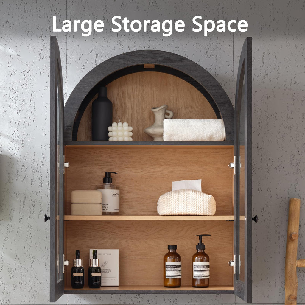 Arched Bathroom Wall Cabinet Medicine Cabinet, 23.5×31.4 Inch Bathroom Cabinet Wall Mount with Glass Doors &