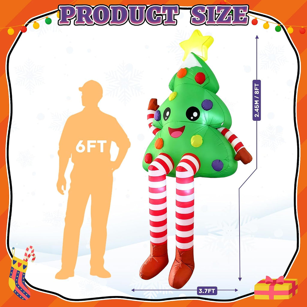 8FT Christmas Inflatables Sitting Christmas Tree Xmas Outdoor Decor