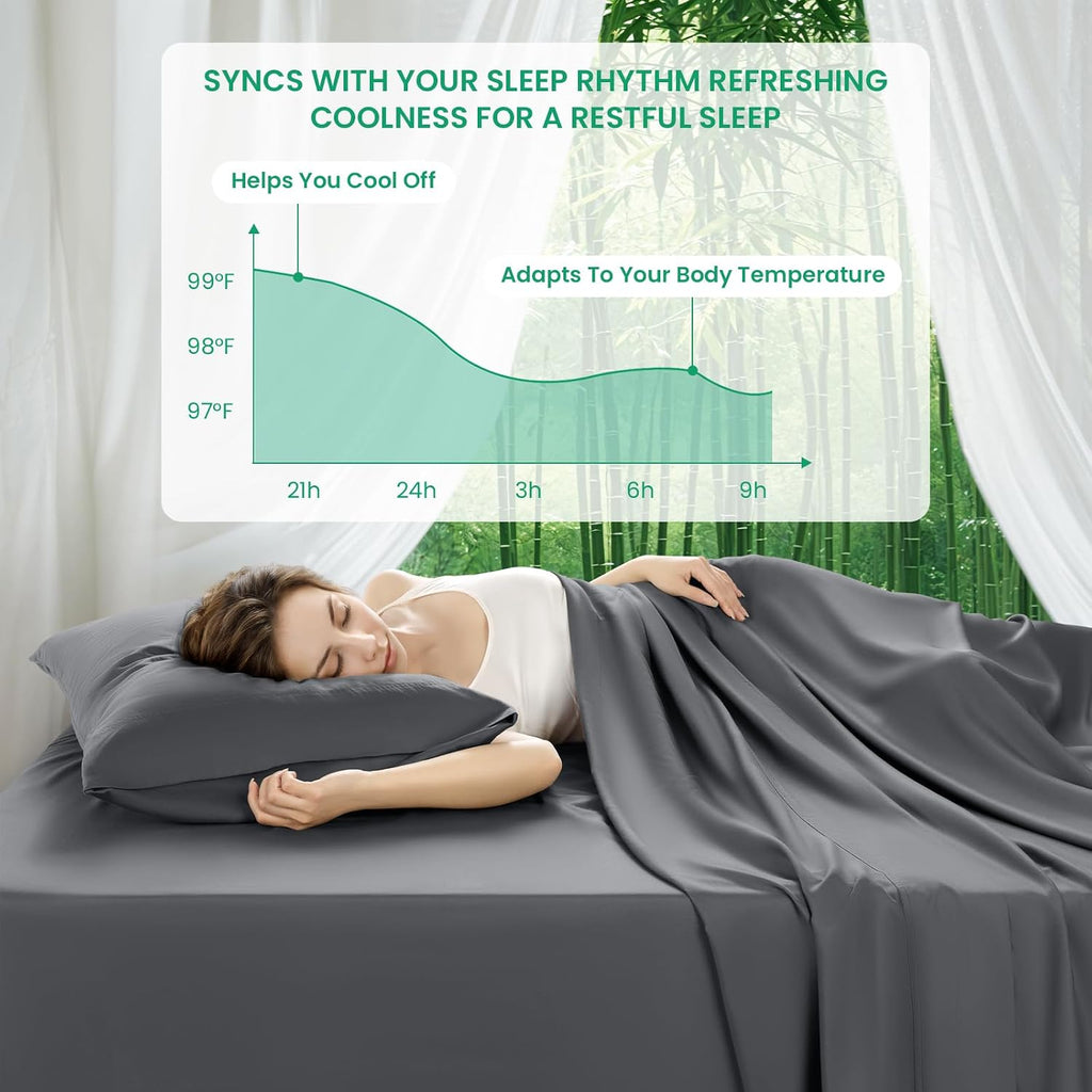 100% Viscose Derived from Bamboo Sheets Queen, Ultra Breathable & Cooling Bed Sheets for Hot Sleepers, Hotel Luxury