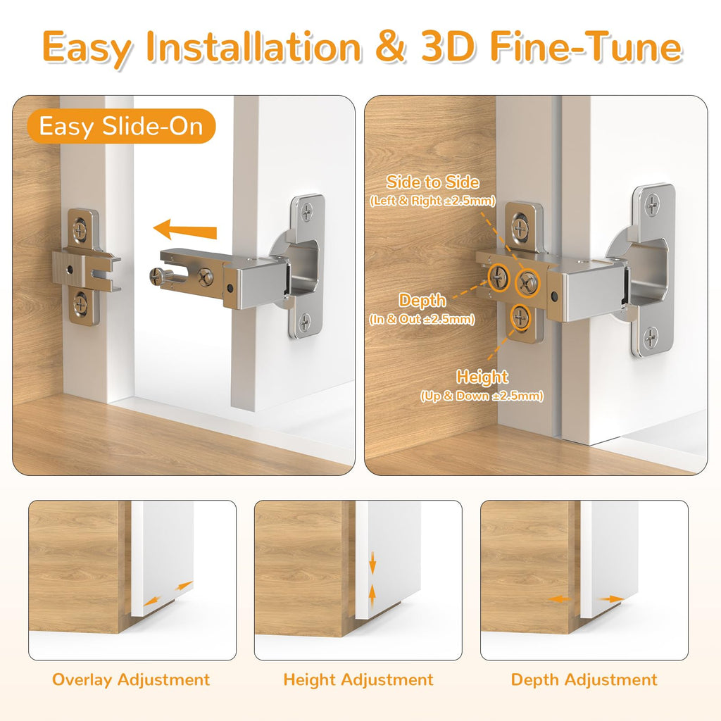 20 Pack Face Frame Inset Cabinet Hinges, Soft Close 105° Insert Concealed Cabinet, Slide on Plate, Smooth Slow Self