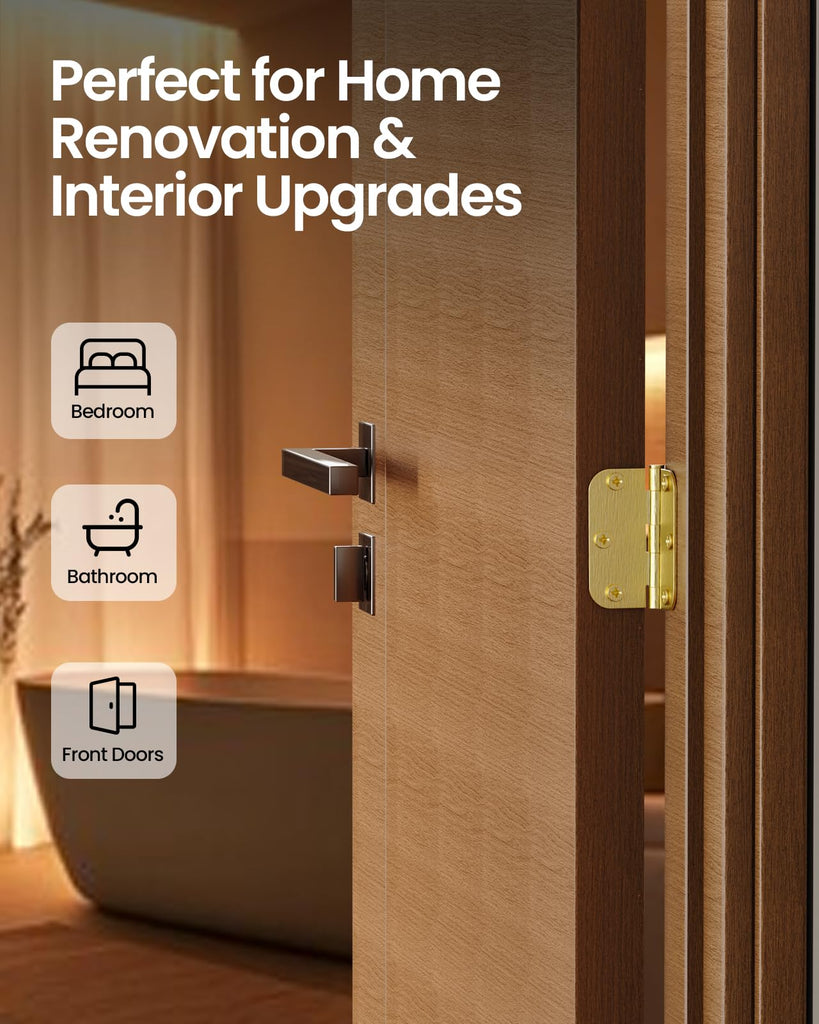 Gold Door Hinges 24 Pack 3.5 Inch Rounded with 5/8" Radius Corners