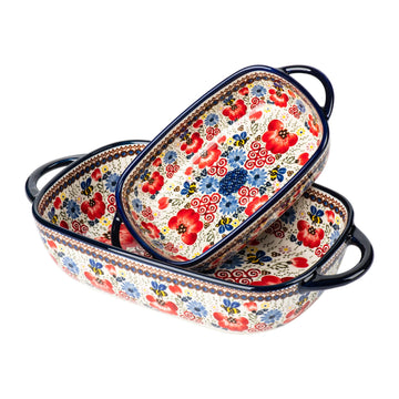 Baking Dish Ceramic Baking Pan Blue Casserole Dish Porcelain rectangular Baking Set 2pcs Bakeware Sets Single Serving