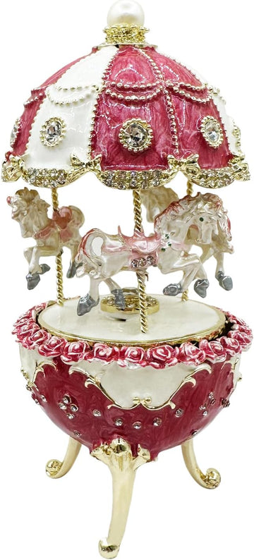 Carousel Music Box, 5.1" Faberge Egg Figurine with Christmas Melody