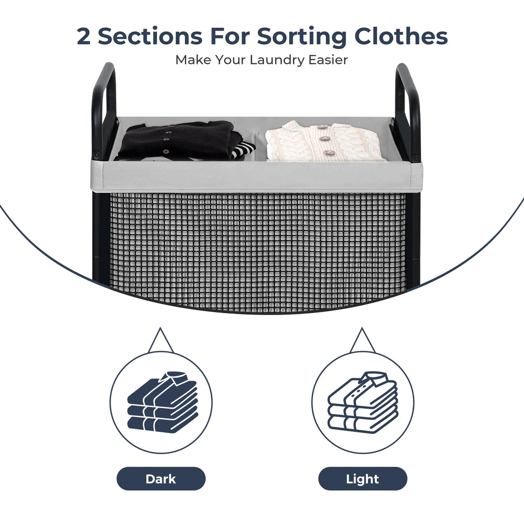 Laundry Hamper 2 Section, 100L Rolling Laundry Sorter Cart with Removable and Washable Liner Bag, Clothes Hamper with