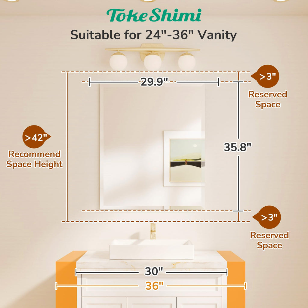 Bathroom Vanity Mirror Frameless with 1" Beveled Edge 30x36 in