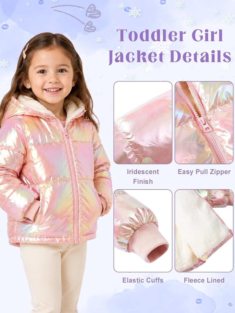 Baby Girls Winter Coat Laser Hooded Puffer Jacket