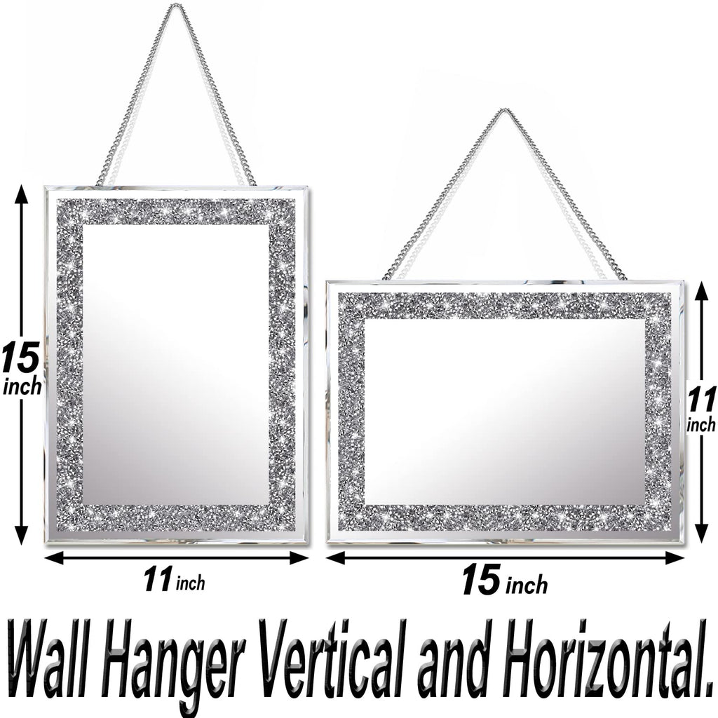 2 Piece Wall Mirrors, Crush Diamond Wall Décor Silver Decorative Mirrors . (11"x15")