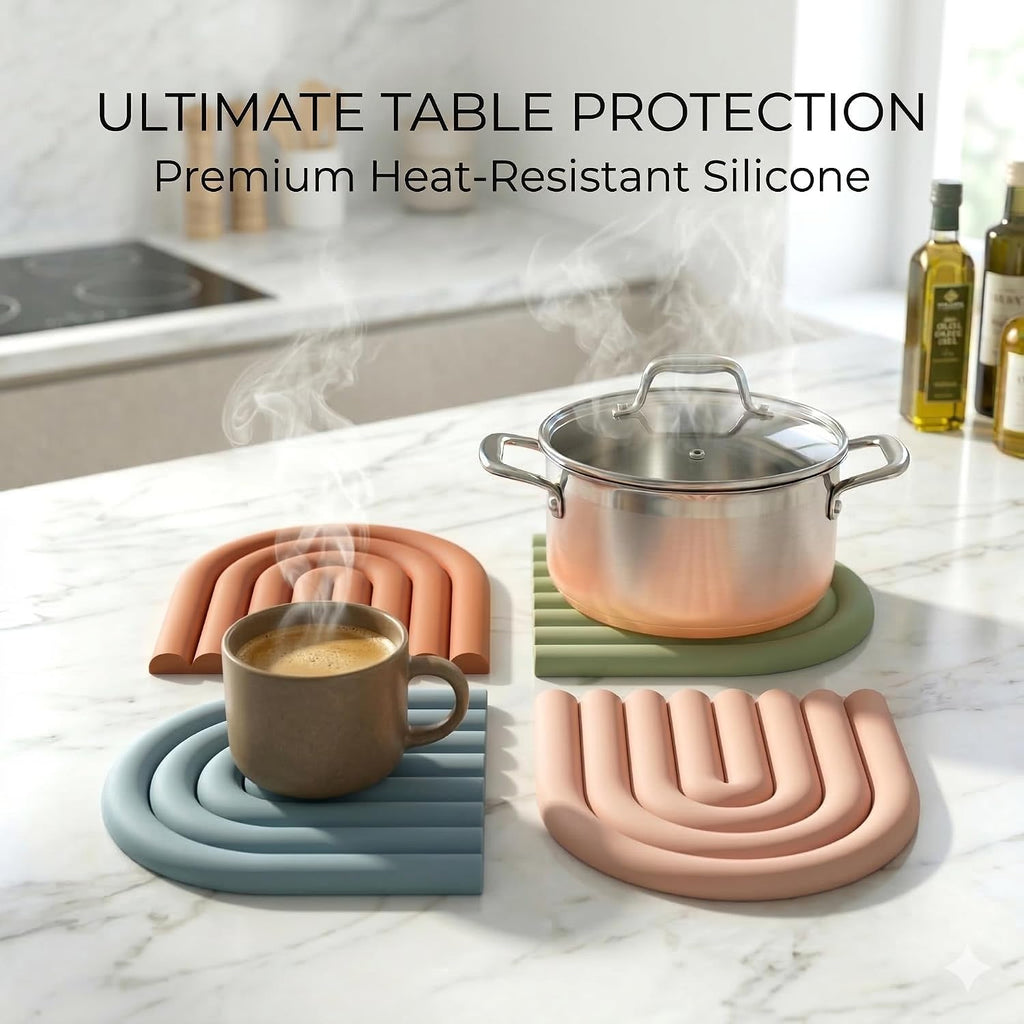 Silicone Drink Coasters - Heat Resistant Non-Slip Trivet Mats for Hot Pots, Coffee & Tea Cups, Rainbow - Set of 6