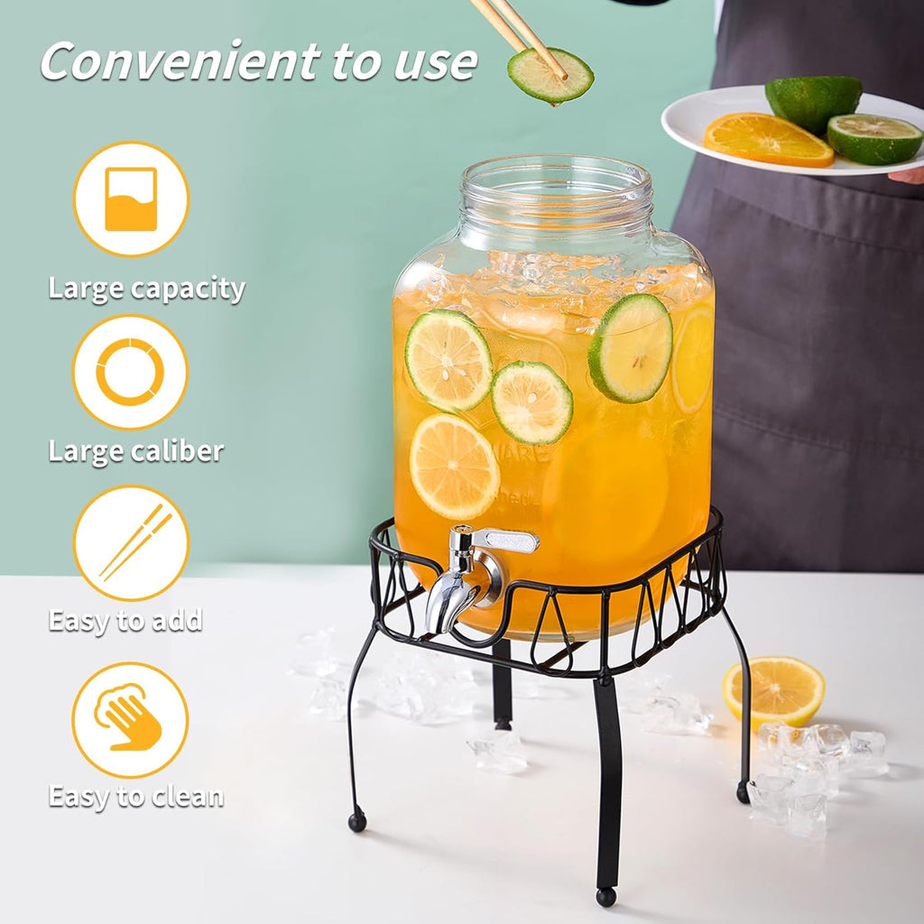 1 Gallon with Stand, Stainless Steel Spigot and Lid, for Parties, Drink Dispensers with Lids for Lemonade Sun Tea