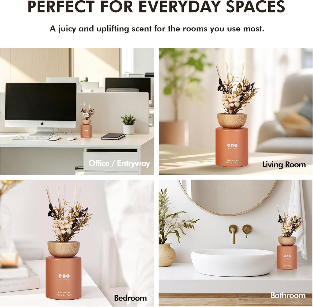 Reed Diffuser Set with Dried Flowers, 5.1 fl oz / 150ml, Mango Papaya Salad - Home Fragrance Diffuser with Sticks