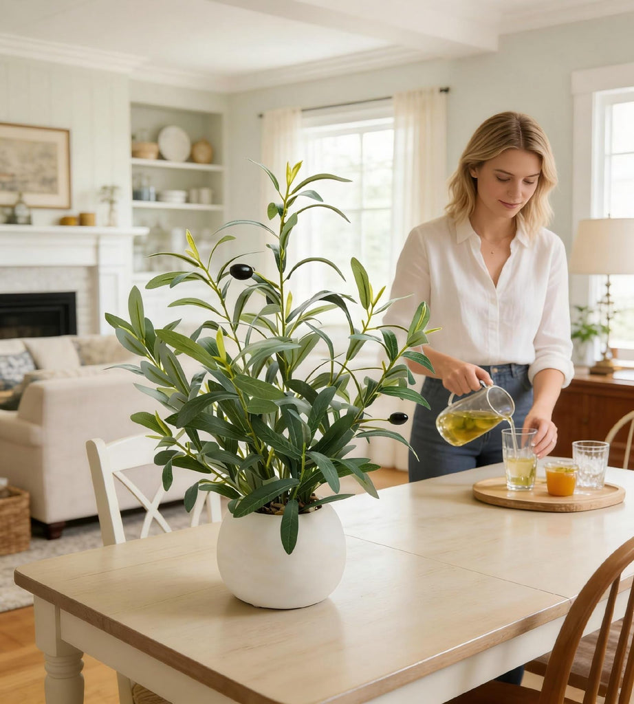 17" Artificial Olive Plant White Ceramic Planter Indoor Decor
