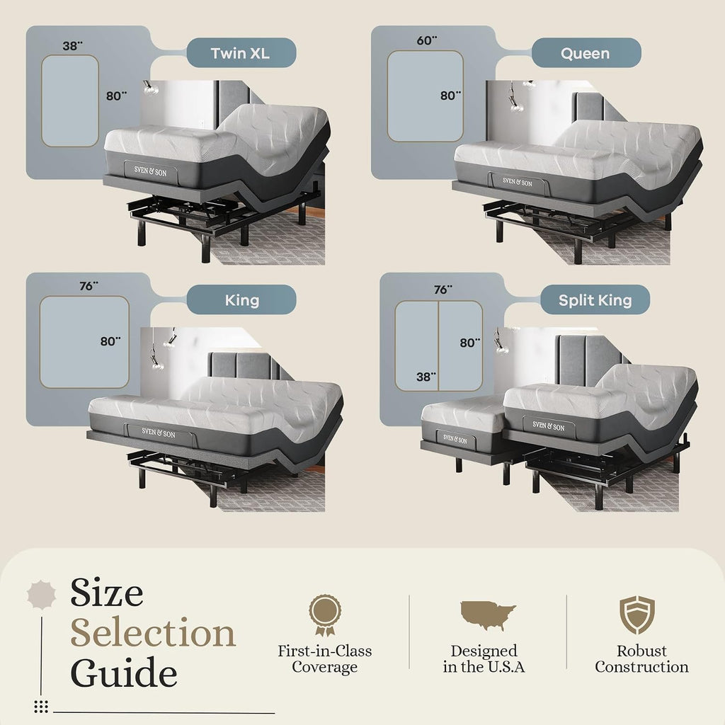Classic Adjustable Bed Base, Head and Foot Lift, Massage, Under-Bed Lights, USB, Gel Memory, Zero Gravity Smart Frame