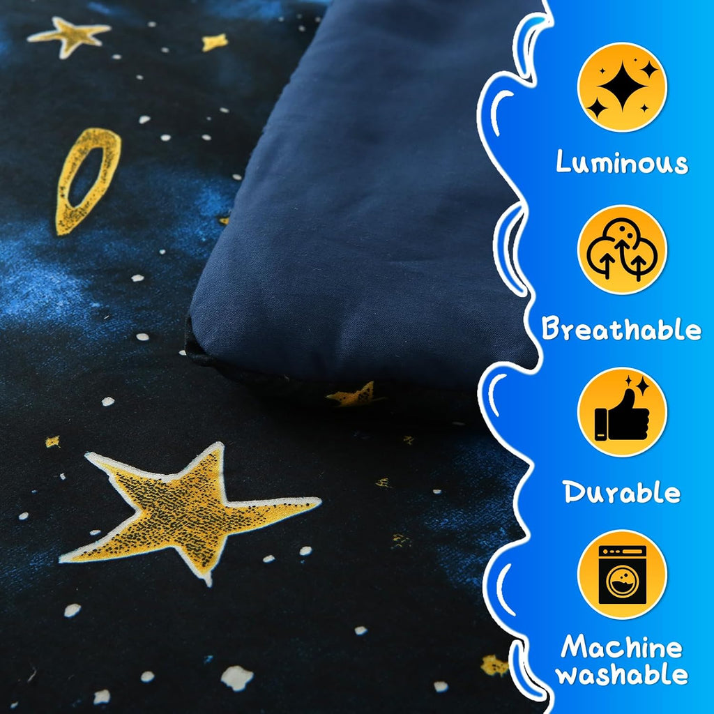 Glow in The Dark Kids Comforter Set, 4 Pieces Blue Space Bedding Set Full for Boys Girls Teen, 1 Comforter, 1
