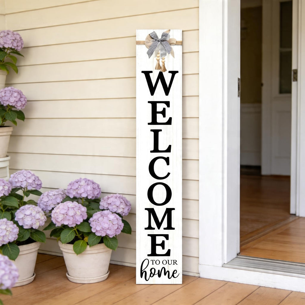 Vertical Wood Welcome Sign 47.2x7.8 Inch Farmhouse Rustic Decor for Front Porch, Outdoor Indoor Tall Standing Front