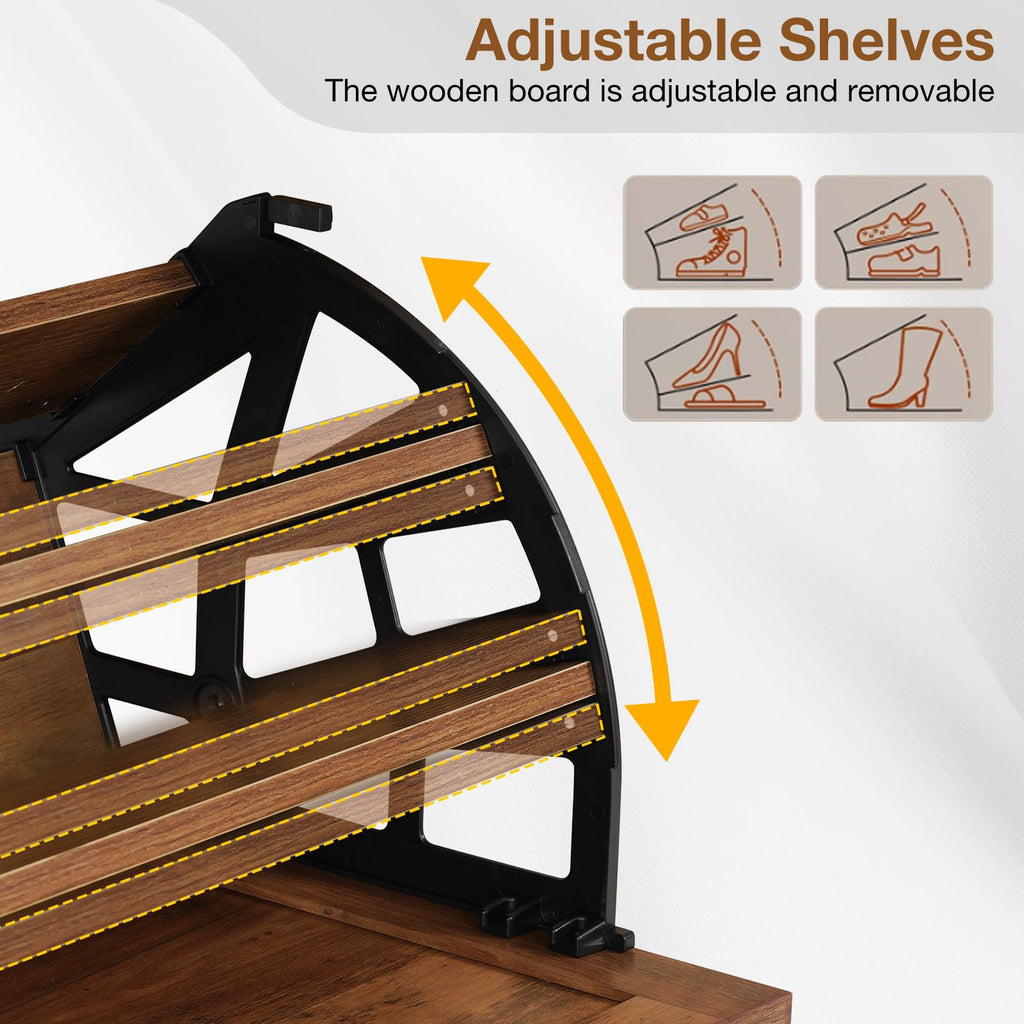 40'' Shoe Storage Bench, Entryway Bench with Shoe Storage & 2 Flip Drawer & Seat Cushion, Rattan Hidden Shoe Rack