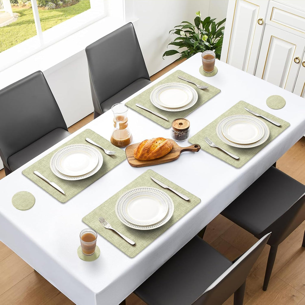 Faux Leather Placemats, Heat Resistant Vinyl Place Mats with Coasters, Wipeable Washable Waterproof Oil - Set of 4