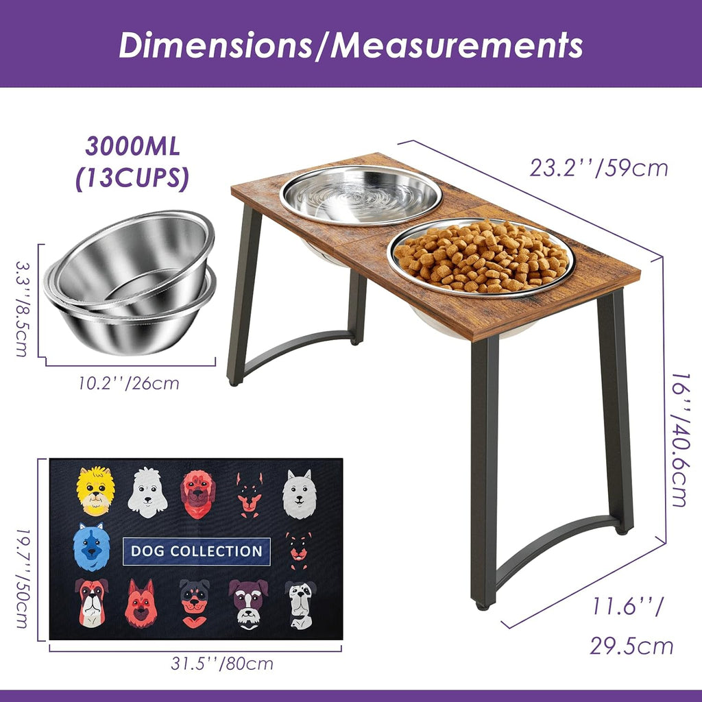 Elevated Dog Bowls for X-Large Dogs with Spill Proof Mat 2 X-Large 3000ML(13CUPS) Stainless Steel Dog Bowls, 16.5"