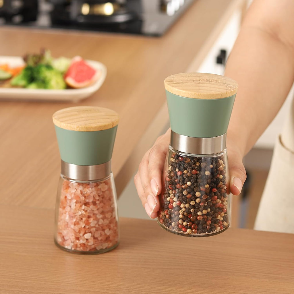 Salt and Pepper Grinder Set with Bamboo Lid - Set of 2