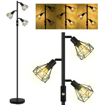 Floor Lamp, Industrial Floor Lamps, Tree Standing Lamp Bright with 3 Charm Diamond Head 1200 Lumens Edison Bulbs
