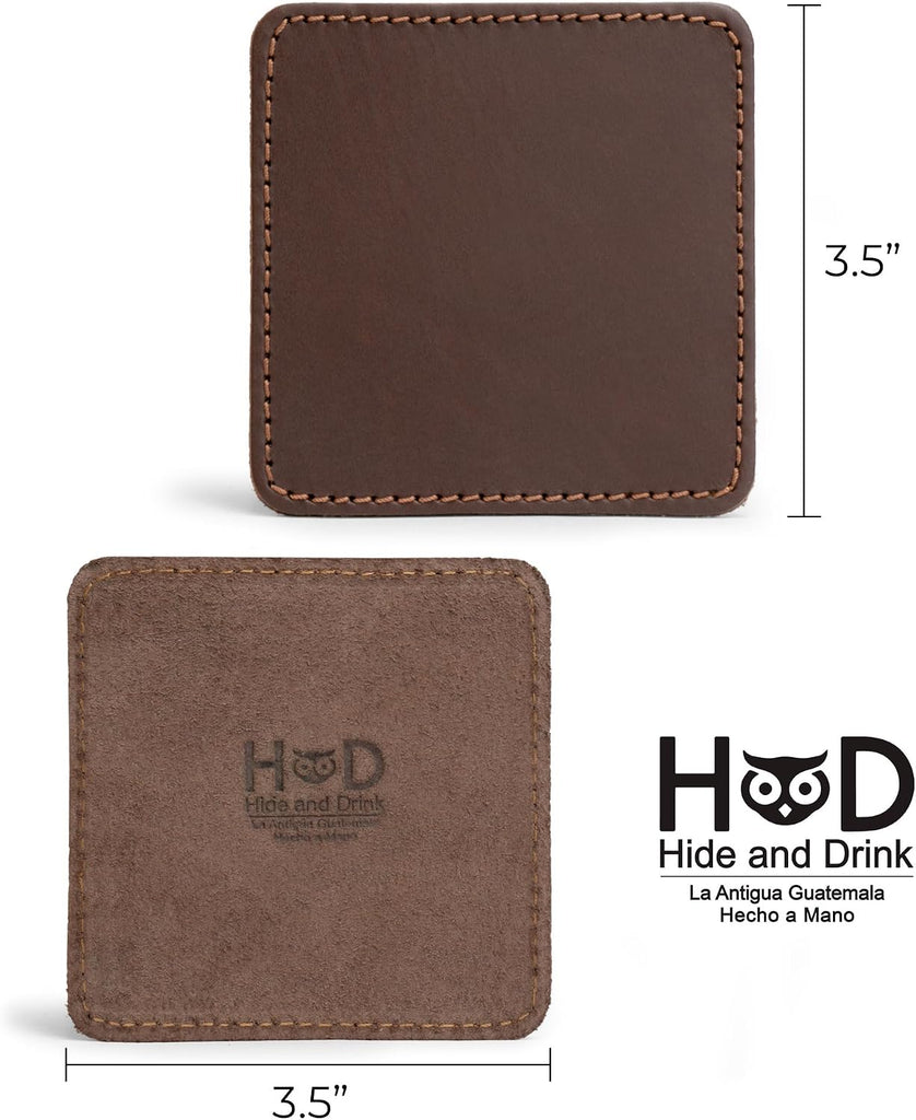 Leather Coasters, Premium Leather Table Protection for Drinks, Elegant Accessory, Protects Surfaces, Bourbon - Set of 8