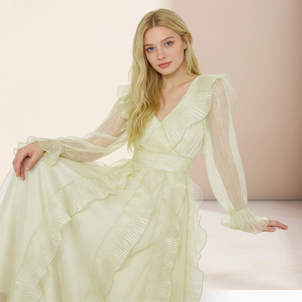 15 Yards Ruffle Pleated Chiffon Trim, 5.1 Inch Yellow Organza Tulle Fabric Trims, Retro Iridescent Locking Edge Lace