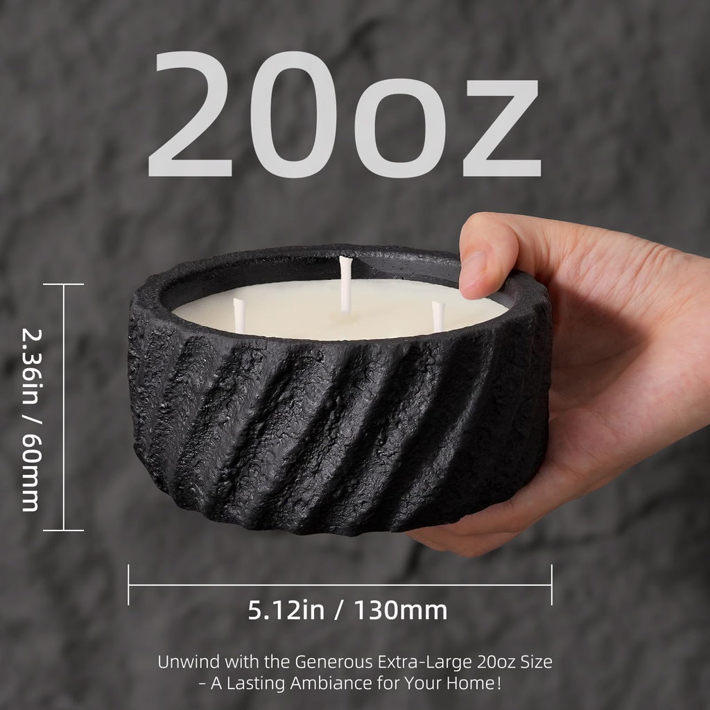 20oz Large Decorative Black Candle - Eucalyptus & Rosemary, 3 Wick Scented Soy Candle, Matte Ceramic Jar Perfect for