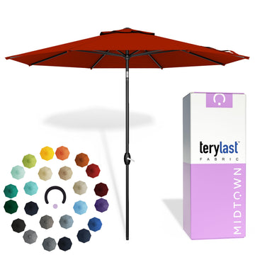 Lean - 10 Ft Patio Umbrella, Apple Red Canopy