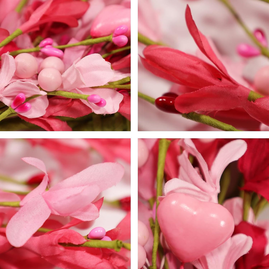 24 Inch Floral Wreath for Valentine's Day - Pink Red Ombre Wreath with Heart Shaped Berry ,Forsythina Flowers Outdoor
