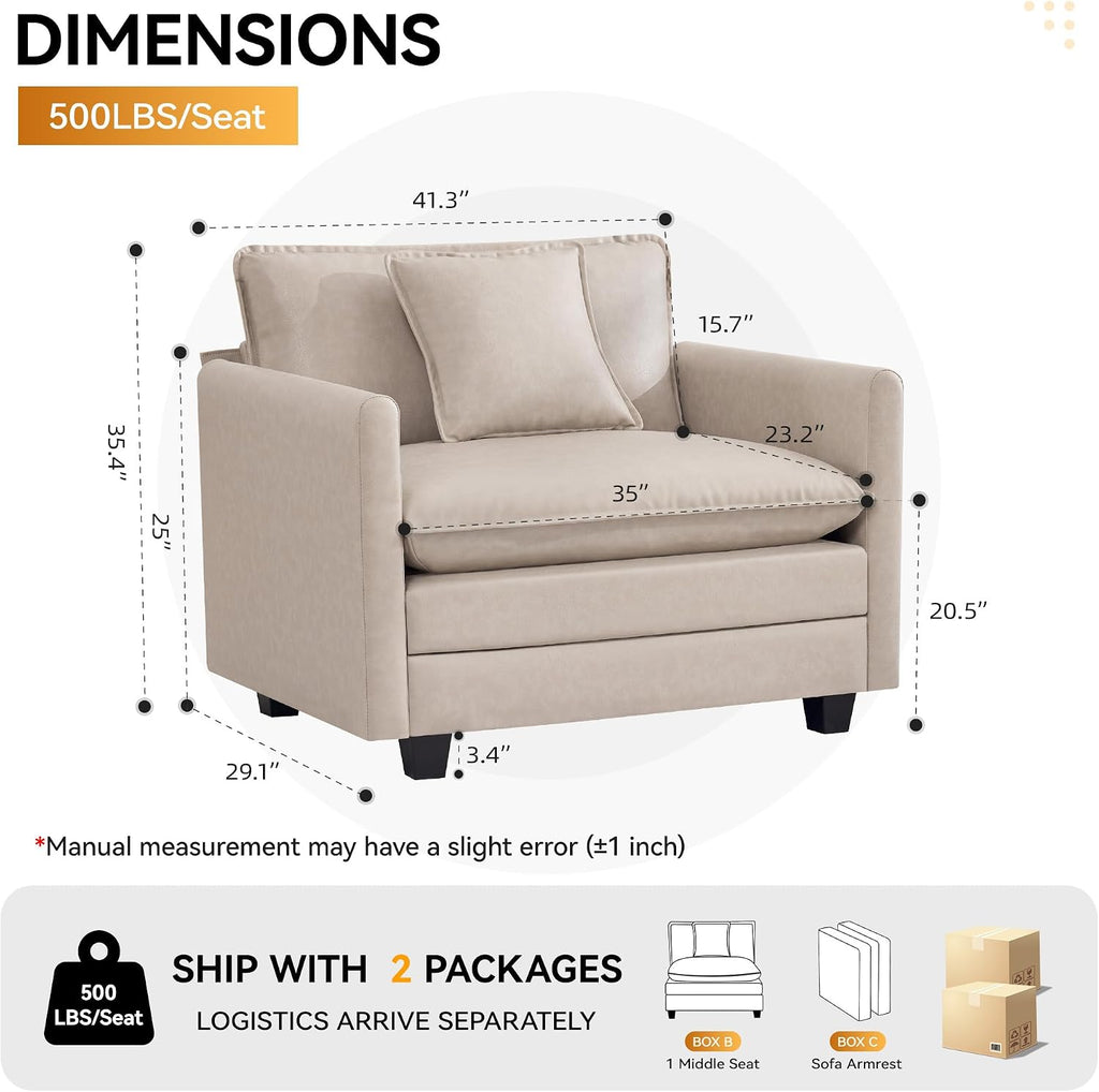 41'' Modern Leather Oversized Chair, Upholstered Accent Living Room Chair with Extra Thicked Deep Seat, Single Lounge