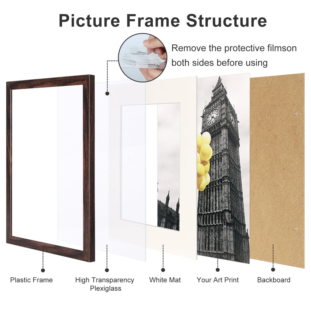 4x6 Picture Frame Set of 9, Display Pictures 3.5x5 with Mat or 4x6 without Mat, Multi Collage Gallery Square Photo
