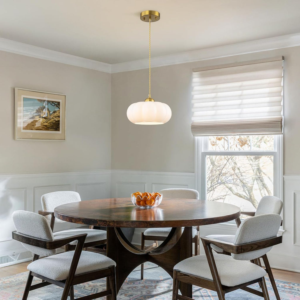 9.84" Mid-Century Modern Pendant Lights Kitchen Island,1-Light Brushed Gold Kitchen Light Fixtures with Opal Milky