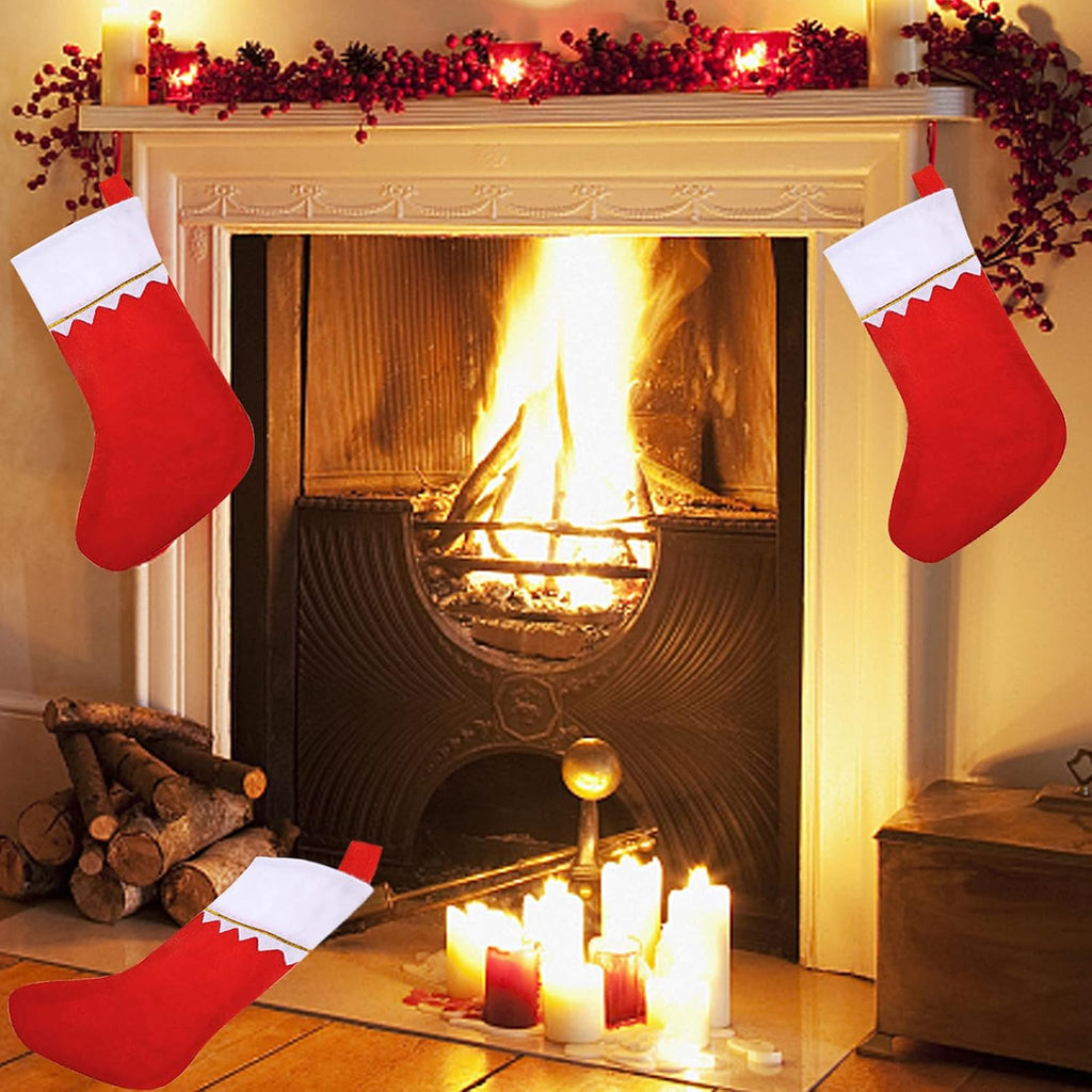 Christmas Stockings Bulk 15 Inches Red Felt Xmas Stockings Holiday Big Santa Stockings for Fireplace Hanging - Set of 24