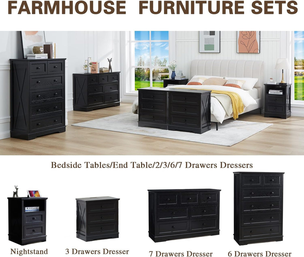 Farmhouse 6 Drawer Dresser, Dressers Chest of Drawer Organizer Storage, 48 Inch Tall Dresser, Wood Dressers Storage