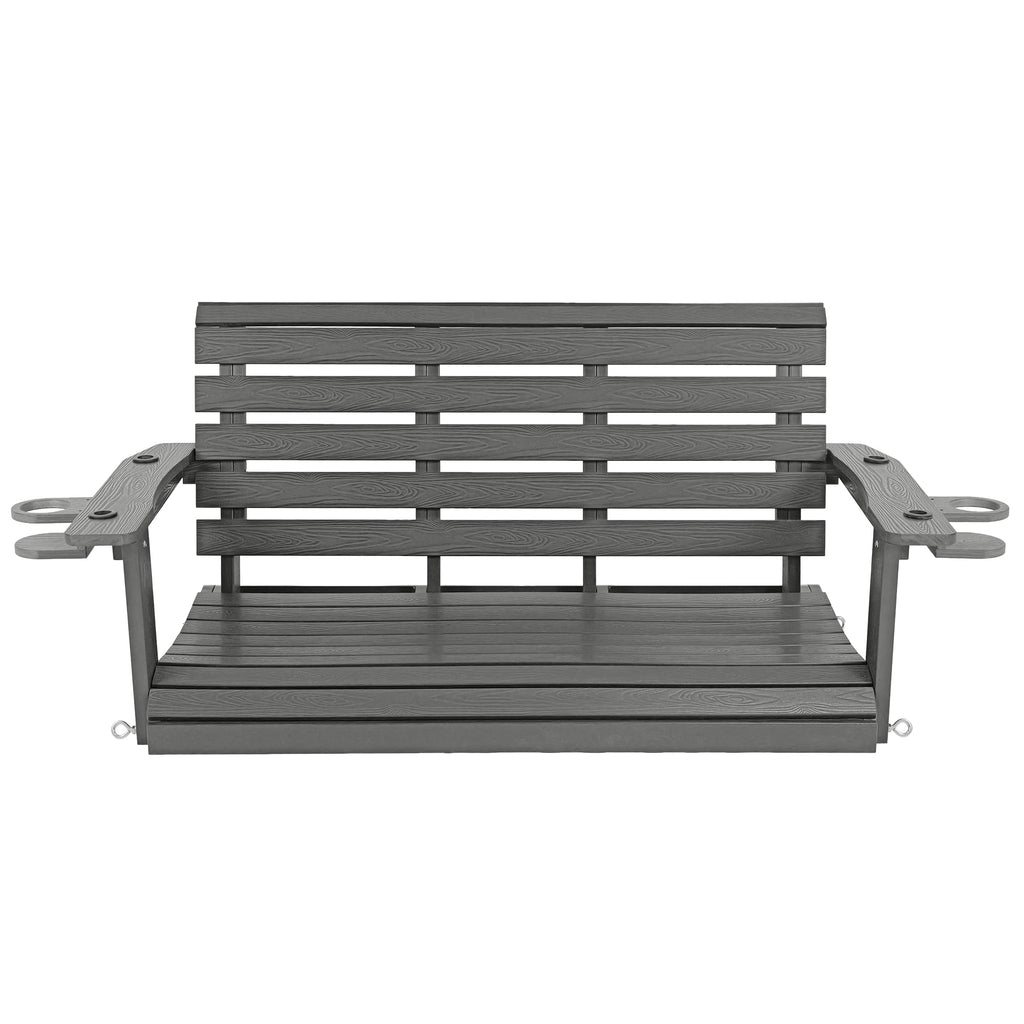 Poly Lumber 2-Seat Porch Swing, HIPS 4-Feet Bench Swing with Foldable Cup Holders, 18/8 Stainless Steel Hardware, High